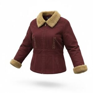 Y2k Womens Mudd Corduroy Jacket Fur Collor & Cuffs Red Medium C460